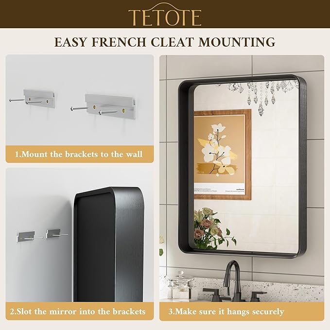 TETOTE 60 x 28 Inch White Framed Bathroom Mirror, Modern Metal Frame Rectangle Modern Farmhouse Wall Mounted Vanity Mirror with Sandy Textured Surface(Horizontal/Vertical)