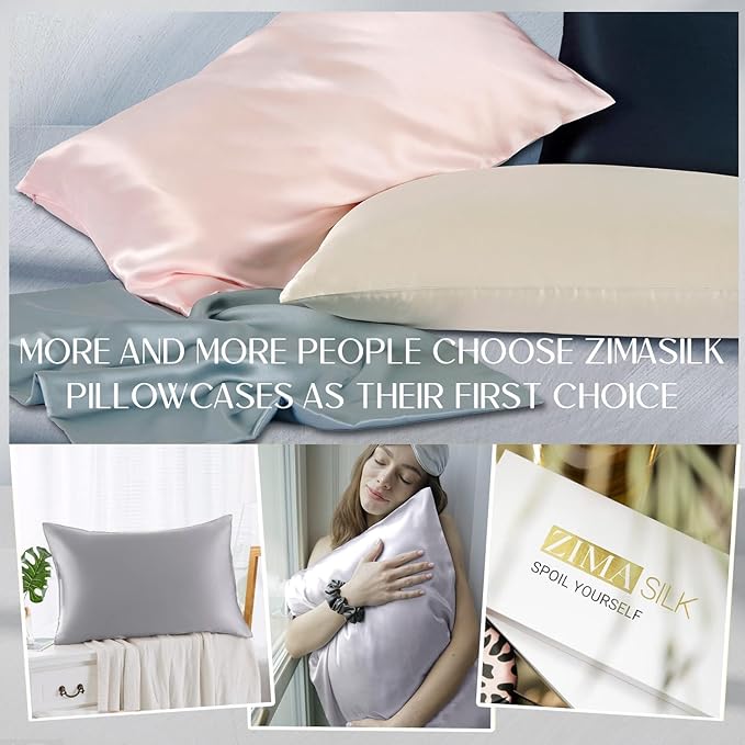 ZIMASILK 100% Pure Mulberry Silk Pillowcase for Hair and Skin Health,Soft and Smooth,Both Sides Premium Grade 6A Silk,600 Thread Count,with Hidden Zipper,1pc (King 20''x36'',Silver Grey)