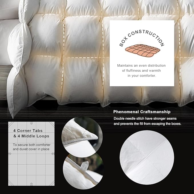 Royoliving Premium Feathers Down Duvet Insert Comforter California King Size All Season Medium Warmth White 100% Cotton Cover with Corner Tabs (108x98, 67 oz)