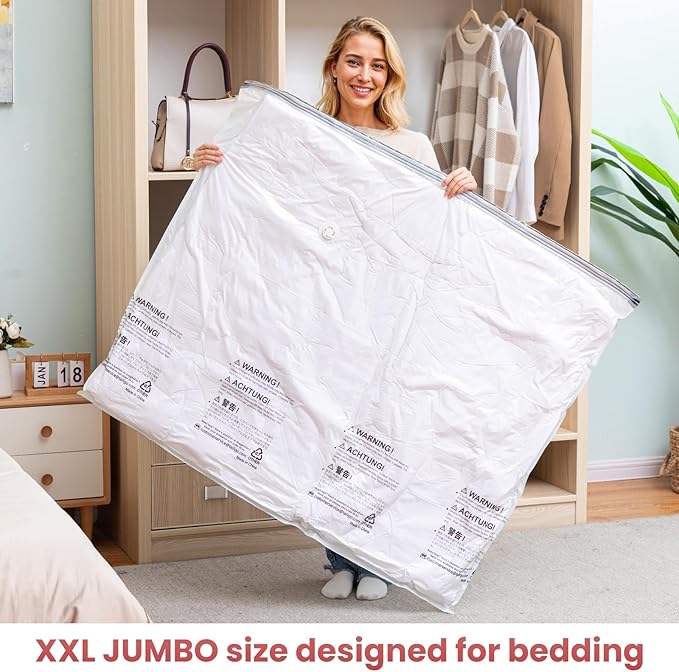 TAILI 4 Pack Vacuum Storage Bags for Comforter and Blankets, XXL Jumbo Vacuum Seal Bags for Bedding (47x39 Inch), Huge Space for Toy, Bedding, Pillows, Save More Closet Space