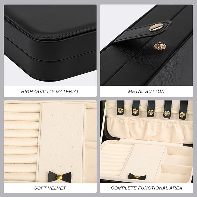 Small Jewelry Box, Travel Jewelry Case Portable Jewelry Boxes for Women, 2-Layer Mini Jewelry Travel Organizer, Gift for Women Girls,Black B