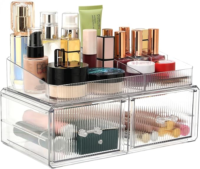 ZHIAI stackable storage drawer, cosmetic acrylic storage box, cosmetics and beauty product storage organizer, suitable for makeup room, bathroom, storage room