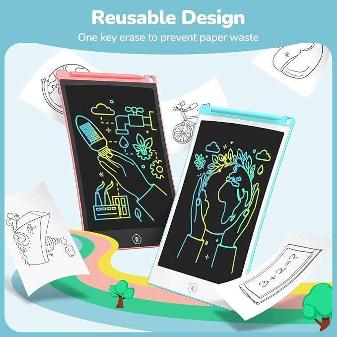 TECJOE LCD Writing Tablet, 8.5 Inch Colorful Drawing Board, Kids Travel Games Activity Learning Toys, Birthday Gifts for 3-8 Year Old Boys Girls Toddlers Preschooler | Colorful Doodle Board, Travel Road Trips Essential, Quiet Time, Learning Toys Birthd...
