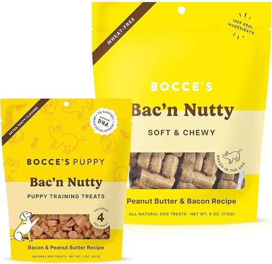 Bocce's Bakery Bac’n Nutty Cookie + Training Dog Treat Bundle – Natural, Wheat-Free Soft & Chewy Cookies Made with Real Ingredients and Baked in The USA – 2 Pack Bundle