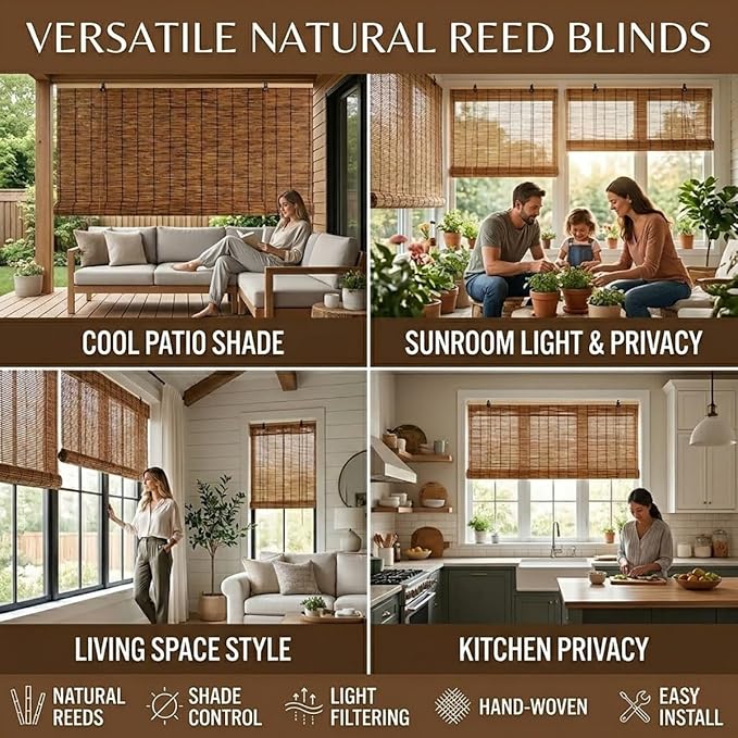 Bamboo Blinds for Patio, Outdoor Bamboo Roll up Shades, Waterproof Cordless