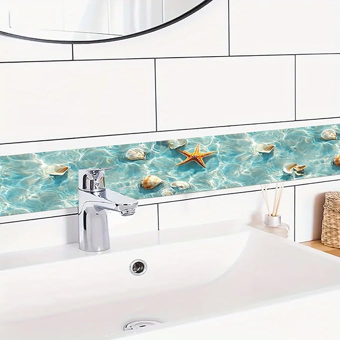 HOMETITUTE Wallpaper Border Peel and Stick Wall Border Coastal Shell Water