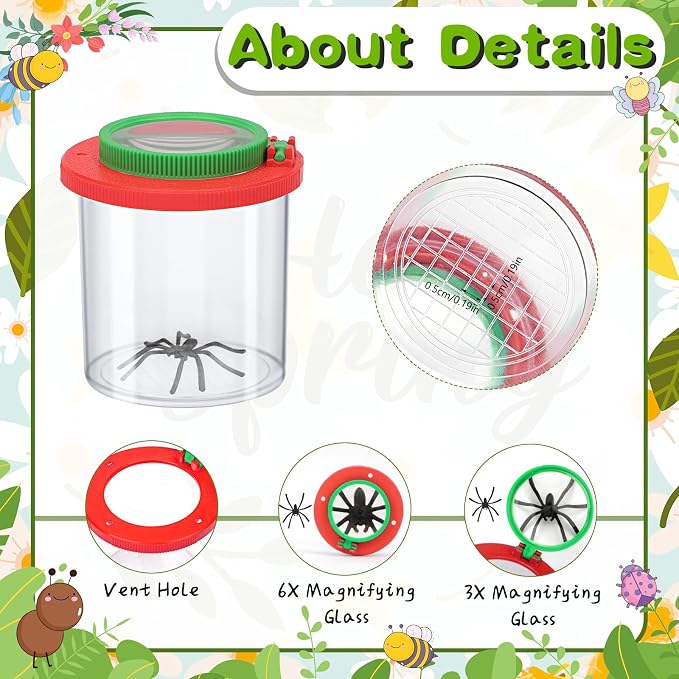 Coopay 8 Pieces Magnifying Insect Box Bug Viewer Critter Insect Cage Bug Magnifier Container Bug Catcher Cage Bug Jar Collecting Kit for Children, Kids Science Nature Exploration Tools