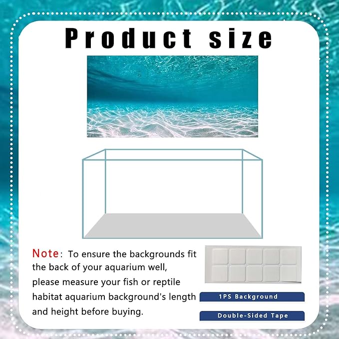36X24IN Natural Undersea Aquarium Background, Undersea Beach Fish Tank Background, with 8 EVA Double-Sided Tape