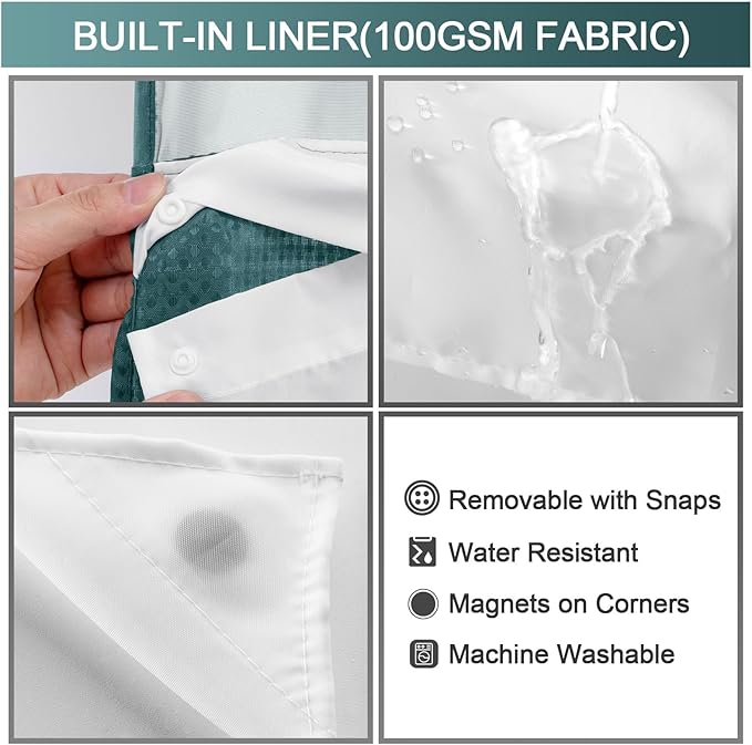 YellyHommy No Hook Shower Curtain with Snap in Liner Set Less Time Waffle Shower Curtain for Bathroom 75" L x 72" W Seaweed Green