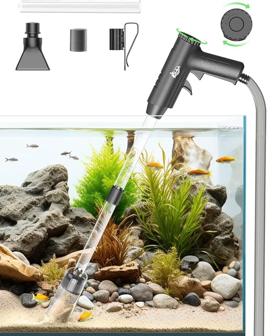 AQQA Aquarium Gravel Cleaner, 4-in-1 Upgrade Suction Power Manual Fish Tank Gravel Vacuum Cleaner Tools for Aquarium Water Changer with Water Flow Adjustment Use for Fish Tank Cleaning Gravel Sand
