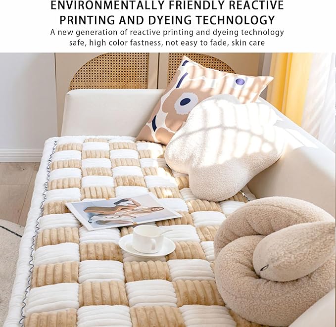 FunnyFuzzy Cream-Coloured Plaid Square Pet Mat Bed Couch Cover, Winter Thickened Dog Bed Cover Pet Blanket Sofa Couch Furniture Protector for Kids Dog Cat(Size:27.6 * 70.9 in,Color:Brown)