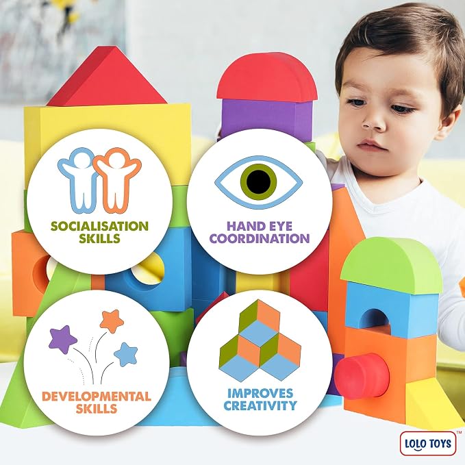 LOLO TOYS Large Building Foam Blocks for Toddlers – Giant Jumbo Big Building Blocks (30 Pieces)