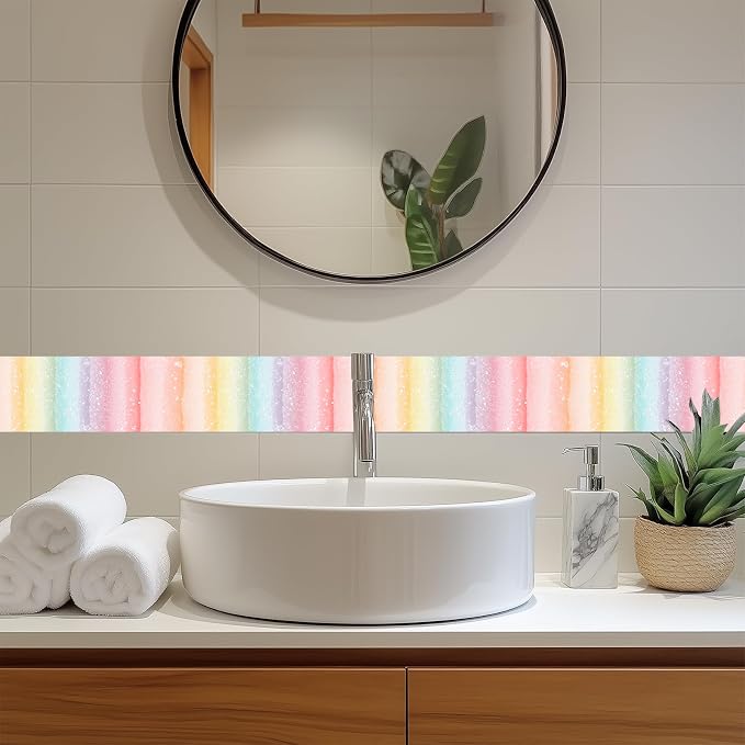 HOMETITUTE Wallpaper Border Peel and Stick Wall Border Rainbow Stripe