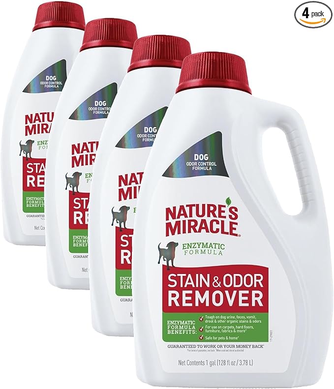Nature's Miracle® Stain & Odor Remover, Tough on Dog Urine, Feces, Vomit, Drool and Other Organic Stains and Odors, 1 Gallon (Pack of 4)