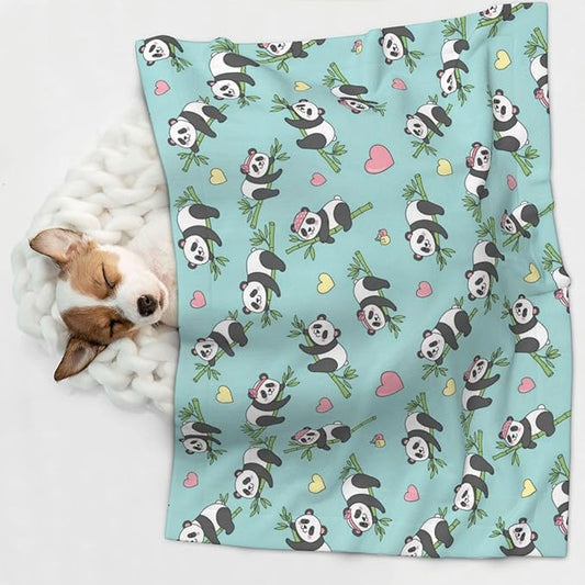 Reversible Plush Throw for Dogs and Cats, Chinese Cute Panda, Double Sided Blanket with Nubby Dot Side and Sleek Side Ideal for Cuddling Nesting Security
