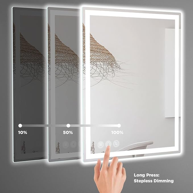 Memobarco Bathroom Mirror, Stepless 3 Colors Temperature & Dimmable, Memory