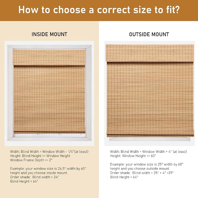 SEEYE Cordless Bamboo Roman Shades, Roll Up Blind Privacy Shade