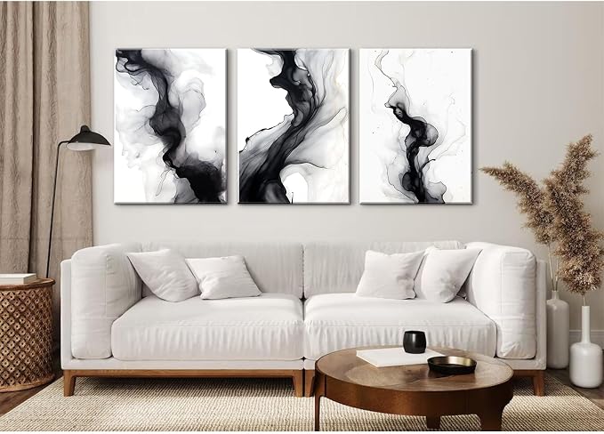 Black White Abstract Wall Art Decor Set of 3 Modern Wall Art Minimalist Canvas