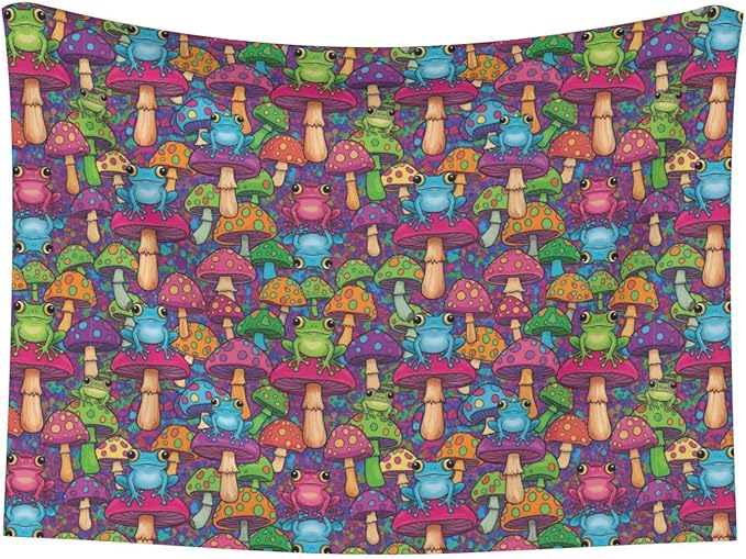 Reversible Plush Dot Pet Blanket for Dogs and Cats, Watercolor Frogs Trippy Mushroom Cartoon, Ultra Soft Two Sided Design with Warm Fuzzy Side and Smooth Side for Comfort