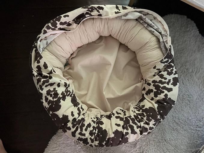 Organic Cotton Canvas Dog Bed: Removable Cover, Natural Fill - Made in USA (Cow Print Brown White, X Small 18" x 6" inches)
