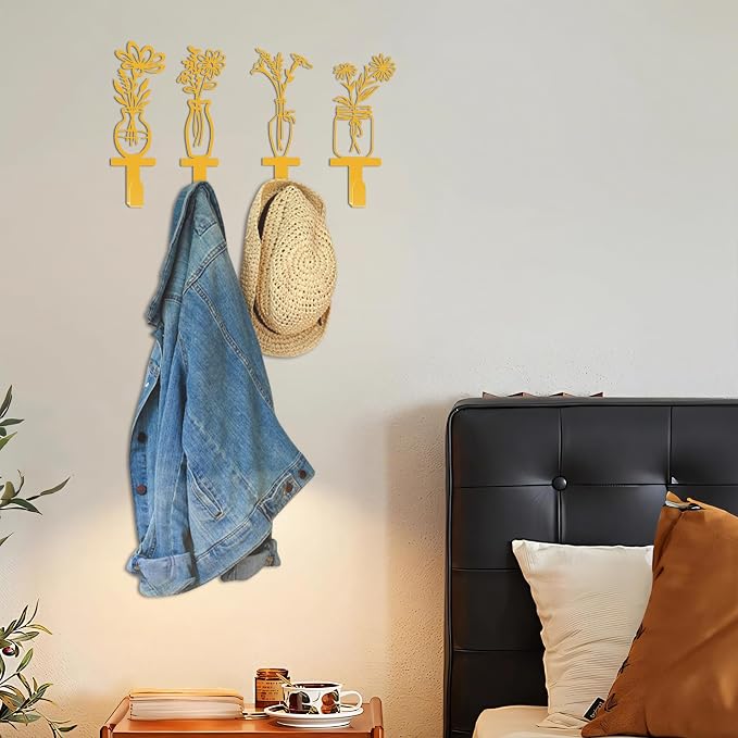 Decorative Wall Hooks, Metal Flowers Wall Decor