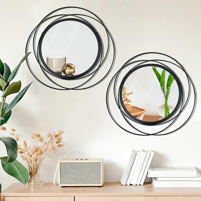2 Set. Circle Mirrors for Wall Decor for Living Room Bedroom Bathroom Entryway