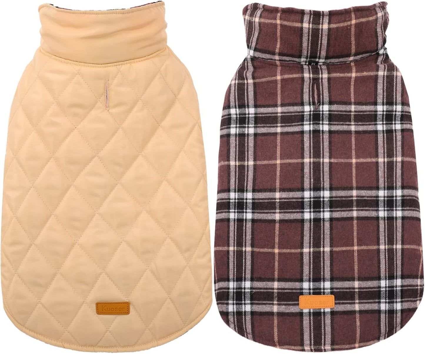 Kuoser Warm Dog Coat, Waterproof Dog Jacket for Extra Large Dogs, Adjustable Durable XL Doggie Winter Coat Reversible Cozy Puppy Cold Weather Apparel from Small to Large Breed, Brown XL