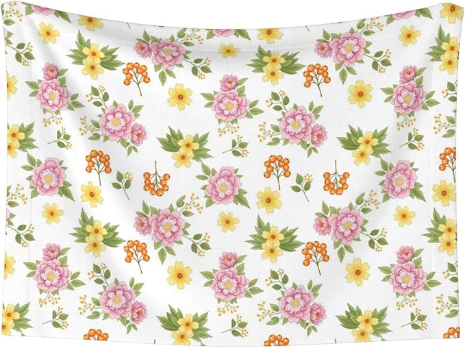 Double Sided Pet Throw for Dogs Who Shed, Colorful Rowan Berries Blossoming Spring Poppies Pattern, Reversible Blanket with Nubby Dot Side Catches Loose Fur for Easier Furniture Cleanup