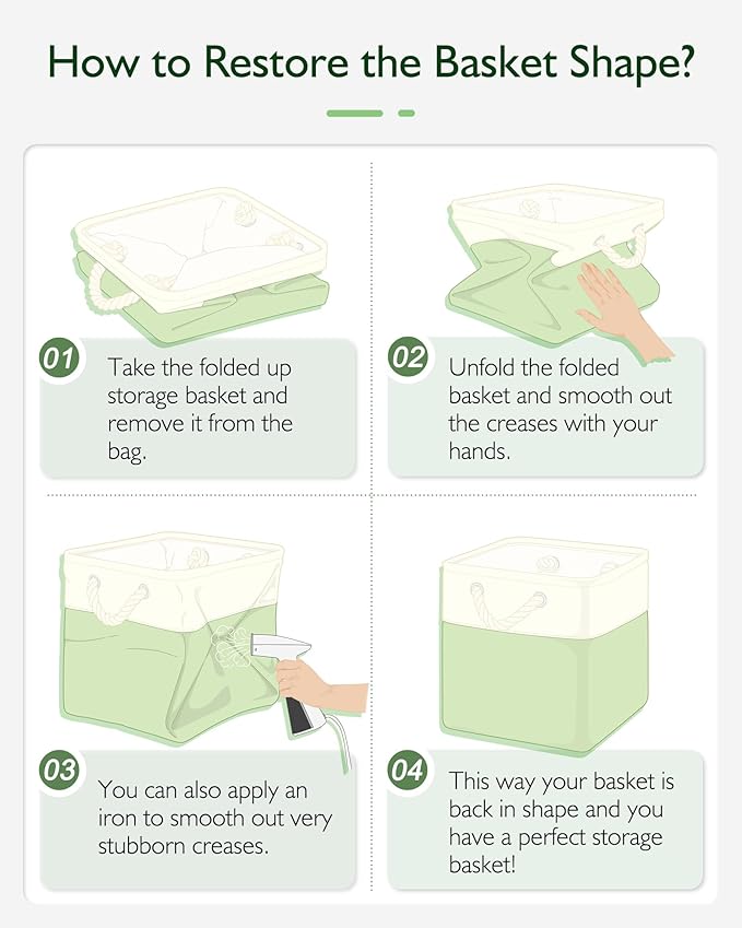 11 Inch Storage Cubes 6-Pack, Foldable Fabric Organizer Bins with Rope Handles, Cube Storage Baskets for Closet Shelves and Home Organization(White/Green)