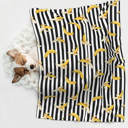 Pet Blanket for Couches and Beds, Banana and Strap, Reversible Double Sided Plush Design with Soft Bumpy Texture and Smooth Surface, Furniture Protector