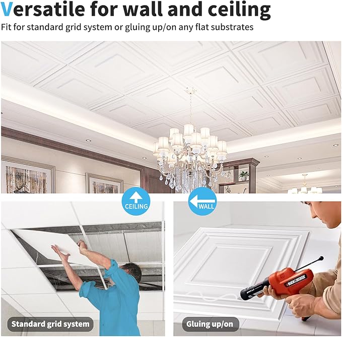 Art3d Drop Ceiling Tiles 24x24in., Wainscoting Panels Glue Up 2ft x 2ft