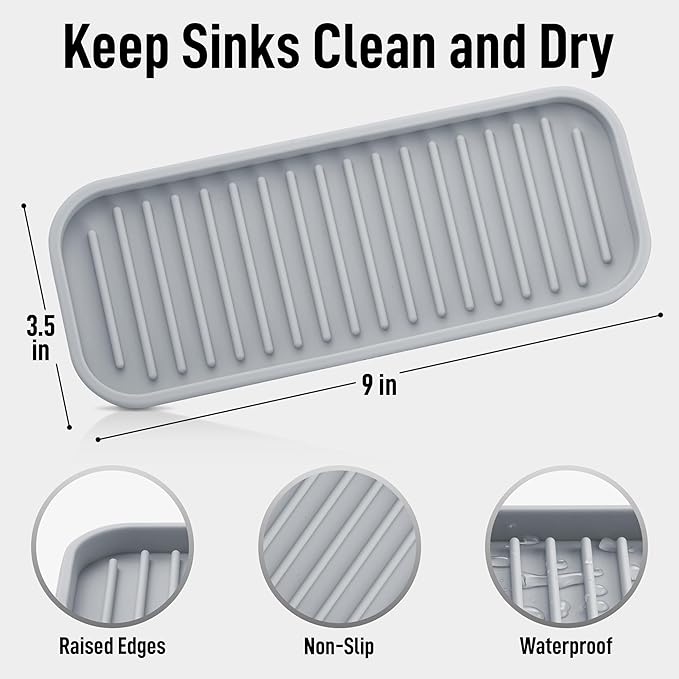 Zulay Kitchen (9x3.5in Sponge Holder for Kitchen Sink - Flexible Heavy-duty Multipurpose Sink Caddy - Counter Organizer for Kitchen, Bathroom, Makeup, Trinkets & More! (Grey)