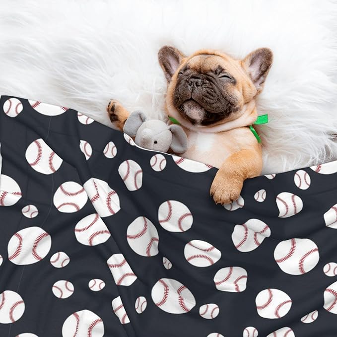 Reversible Plush Dot Pet Blanket for Dogs and Cats, Baseball Softball Grey, Ultra Soft Two Sided Design with Warm Fuzzy Side and Smooth Side for Comfort