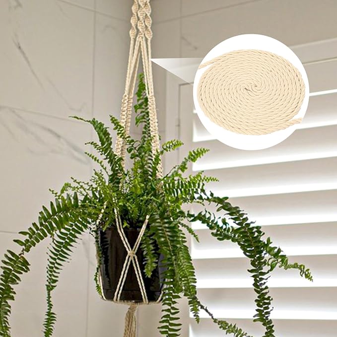 1/4 Inch Diameter White Cotton Rope 328 Feet Rope Composed of Four Strands of Cotton Rope, Soft and Thin Rope for Crafts, Clothesline and Home Interior Decoration