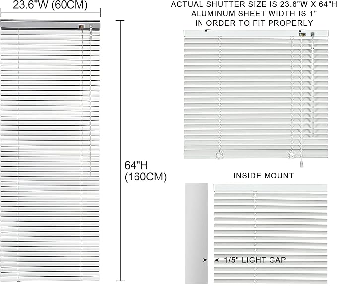 YIIBAII Mini Blinds Suitable for 24" W x 64" H Windows 1" Aluminum Horizontal