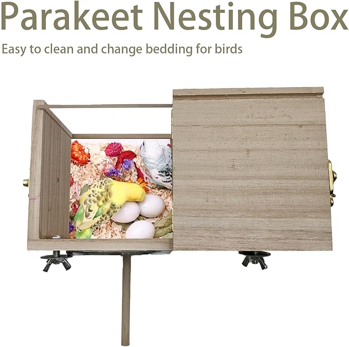 Parakeet Nesting Box, 7.87 X 4.72 X 4.72 inch Transparent Bird Nest Breeding Box with Perch Parrot Mating Box Wood Bird House Aviary for cage (S Horizontal Transparent+Wood)