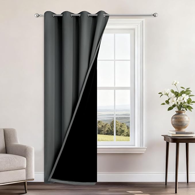 Yakamok 100% Blackout Curtains 84 Inches Long, 2 Thick Layers Heat and Full