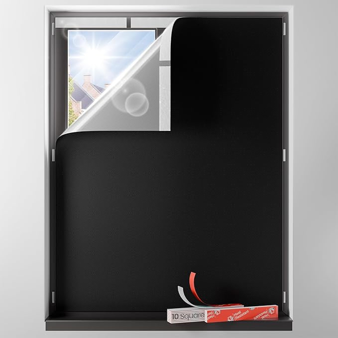 Sumobaby Blackout Curtains for Bedroom Portable 31"x48",No Drill Blackout Shades with Upgraded Hook&Loop Tapes,100% Black Out Window Cover,Thermal Insulated Blinds for Bedroom,Nursery(1 Panel,Black)