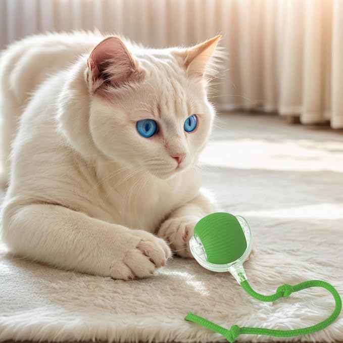 Electric Cat Toy - Automatic Rolling cat Toy with Motion sensors, Designed for Indoor Cats, Suitable for Solo Play (USB Rechargeable) (Red)