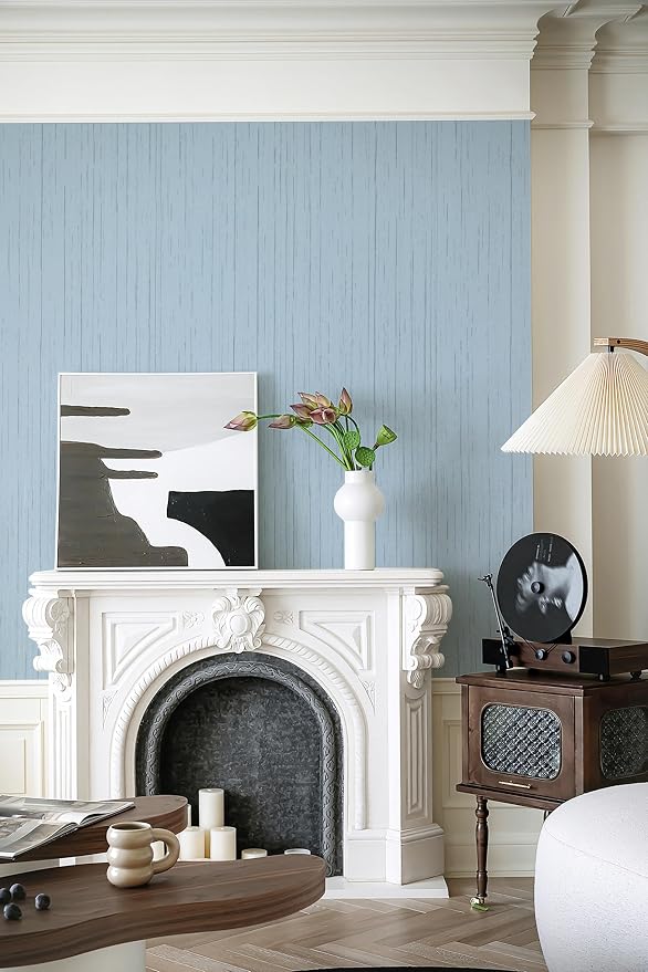 Dviolet 15.7in x 393in Blue Textured Fabric Wallpaper