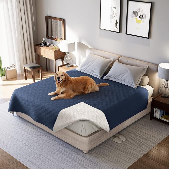 Waterproof Dog Bed Covers for Couch Protection, Water-Resistant Soft Dog Pet Blanket Anti-Slip Dog Blanket for Bed, for Furniture Bed Couch Sofa (Navy Blue,96x82inch)