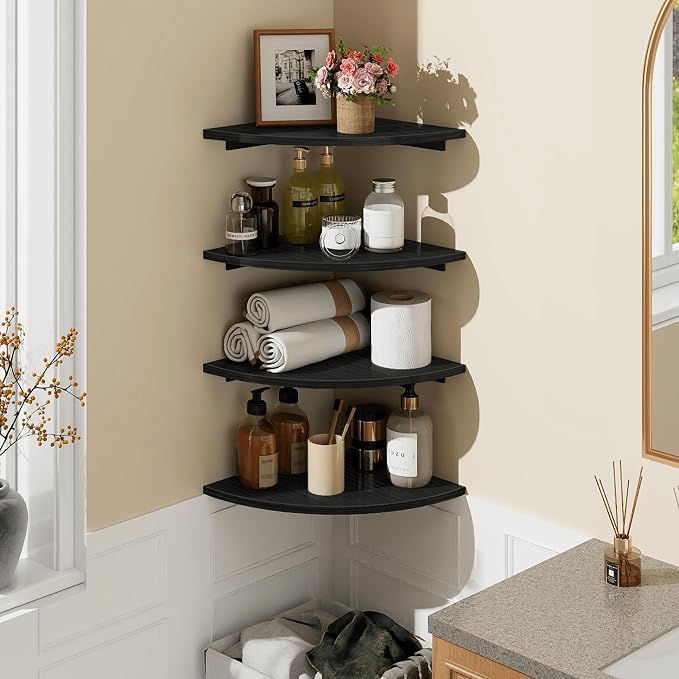 Homode Corner Shelf Wall Mount, 4 Tier Rounded Corner Floating Shelves