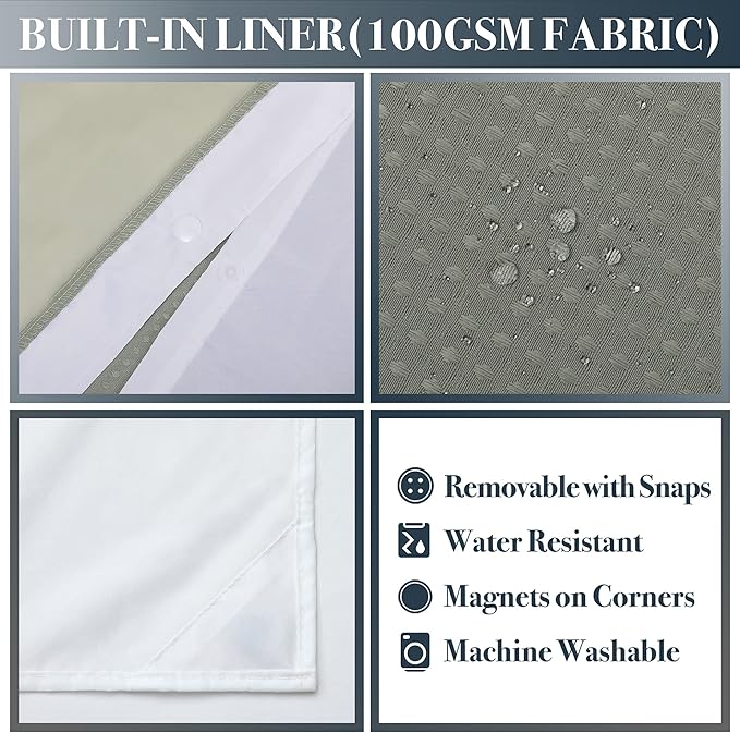 N&Y HOME Waffle Weave Shower Curtain with Snap-in Fabric Liner & Hooks Set - Hotel Style, Waterproof & Washable, Heavyweight Fabric & Mesh Top Window - 71x72, Sage Green