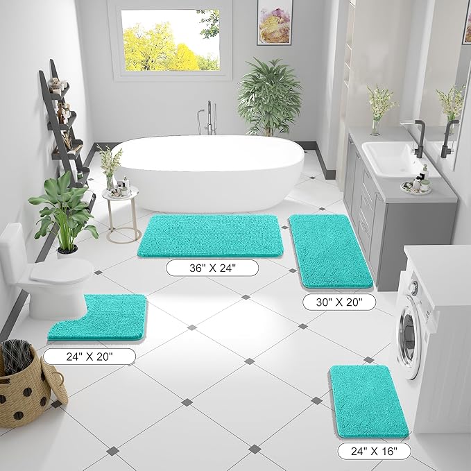 OLANLY Bathroom Rugs 47x17, Extra Soft Absorbent Chenille Bath Rugs, Rubber Backing Quick Dry, Machine Washable Bath Mats for Bathroom Floor, Tub and Shower, Home Decor Accessories, Teal