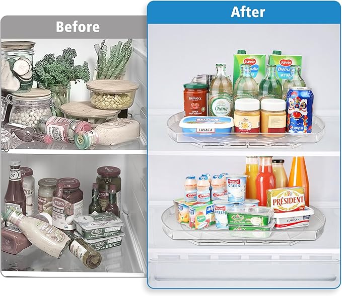 Lazy Susan Turntable for Refrigerator, Square Turntable Organizer for Fridge Cabinet, Pantry, Countertop | 16.5" x 11.1" (Rectangle 2 Pack - Clear)
