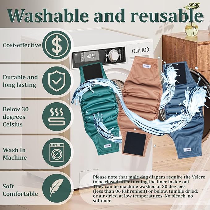 Reusable Dog Diapers Male, Premium Washable Belly Bands for Male Dogs XXL, Pack of 5, High Absorbing Male Dog Wraps for Doggie & Puppy in Incontinence or Excitable Urination and Training(XXL)