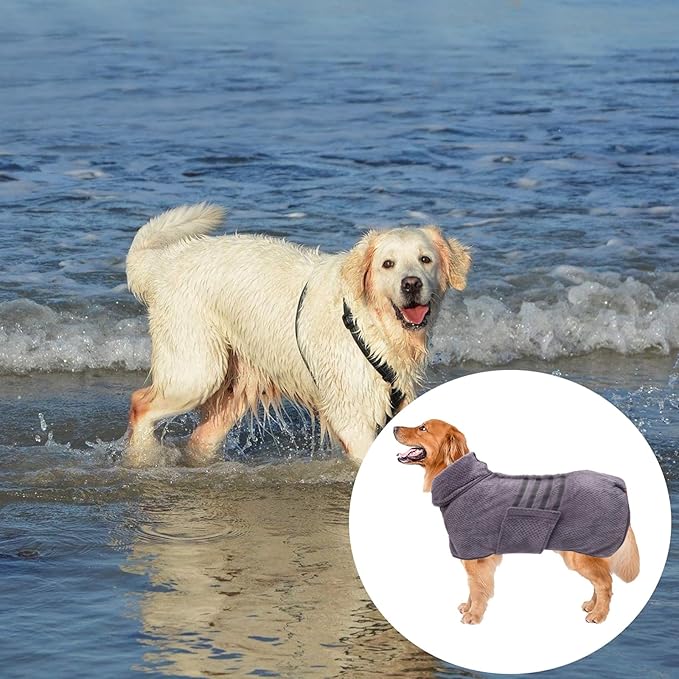 Geyecete Pineapple Grid Fast Drying Super Absorbent Dog Cat Bath Robe Towel - Gray - XXL