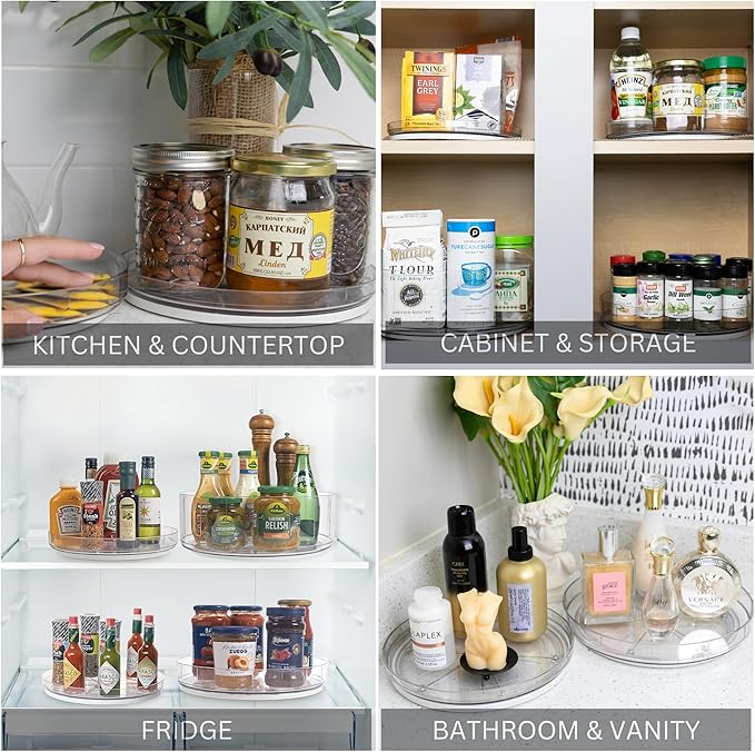 NOSTALGIQ 3-Pack Lazy Susan Organizer | Rotating Pantry Organizers and Storage | Clear Lazy Susan for Table Top, Cabinet Organizer, Perfume Organizer, Spice Rack Organizer (9", 10", 11")