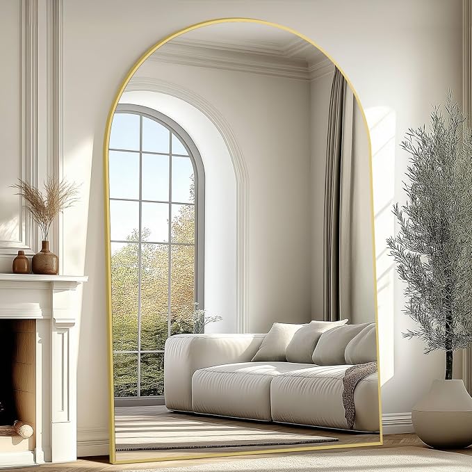 Arched Full Length Mirror with Stand, Extra Large Gold Full Length Body Mirror