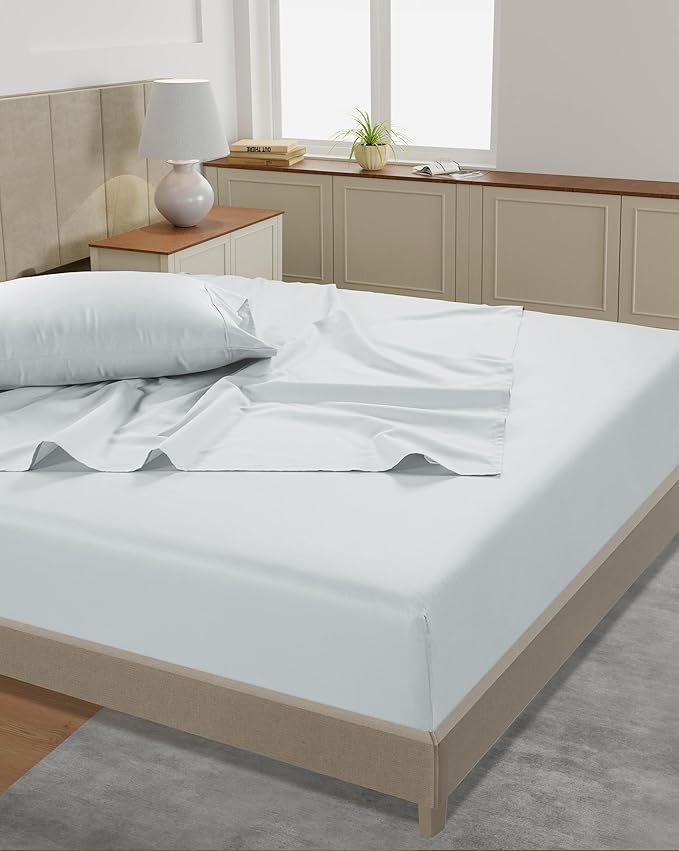 LANE LINEN 100% Cotton Sheets - 450 Thread Count, 3 Pc, Long Staple Twin XL Soft Satin, Bedding, Breathable Cooling Sheets- Ballad Blue